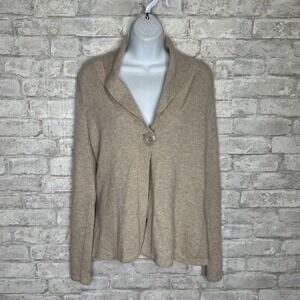 Carole Little Knit Cardigan Size Large Angora Wool Blend One Button Neutral‎